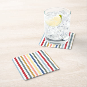 Handgetekende strepen in moderne kleuren uit het m kartonnen onderzetters