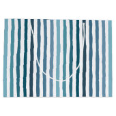 Handgetekende strepen in zee-geïnspireerde blauwti groot cadeauzakje (Achterkant)