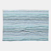 Handgetekende strepen in zee-geïnspireerde blauwti theedoek (Horizontaal)