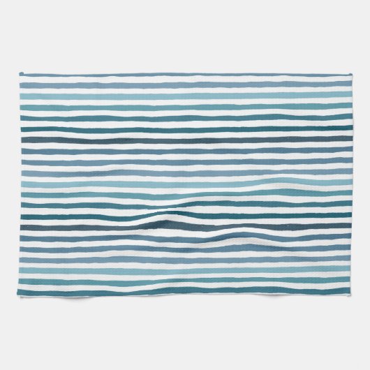 Handgetekende strepen in zee-geïnspireerde blauwti theedoek (Horizontaal)