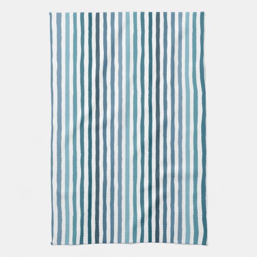 Handgetekende strepen in zee-geïnspireerde blauwti theedoek (Verticaal)