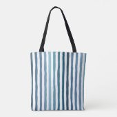 Handgetekende strepen in zee-geïnspireerde blauwti tote bag (Achterkant)
