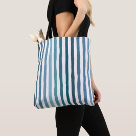 Handgetekende strepen in zee-geïnspireerde blauwti tote bag