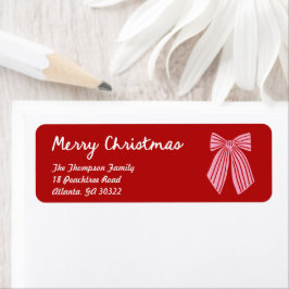 Handgetekende strik trendy rode kerst retouradres etiket