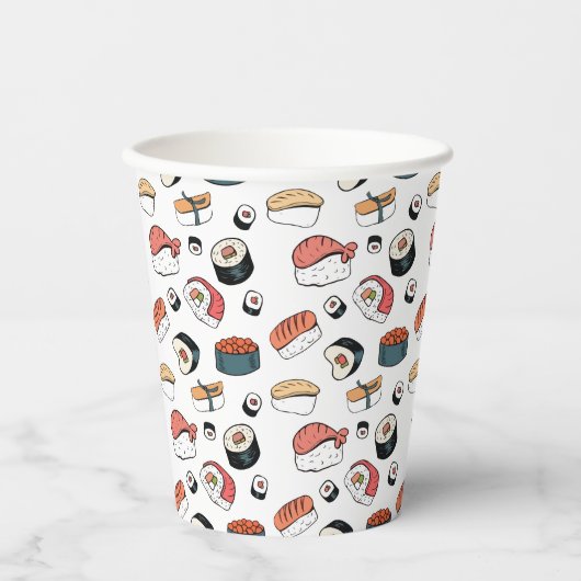 Handgetekende Sushi Mix Papieren Bekers (Voorkant)