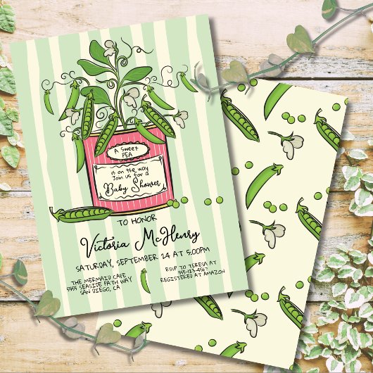 Handgetekende Sweet Pea Vine in Can Baby shower Kaart