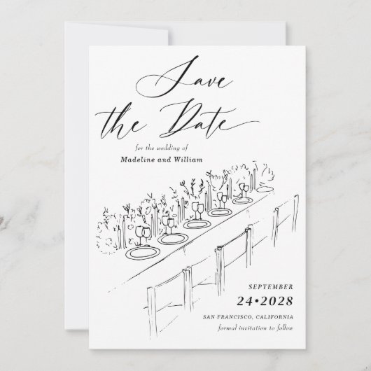 Handgetekende tabelinstelling De datum opslaan Kaart (Voorkant)