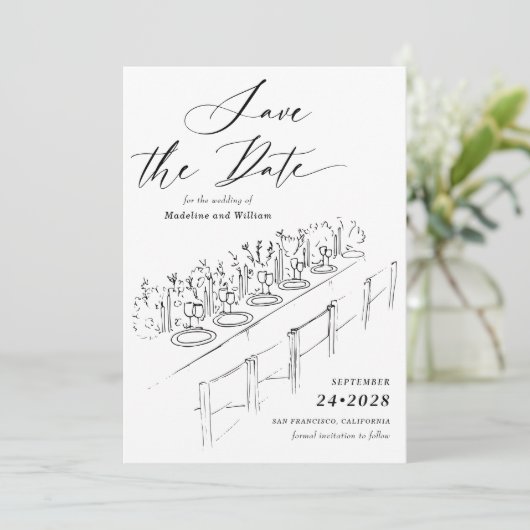 Handgetekende tabelinstelling De datum opslaan Kaart (Staand voorkant)