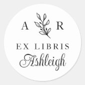 Handgetekende tak Initialen Naam Bibliotheek Boekp Ronde Sticker (Voorkant)