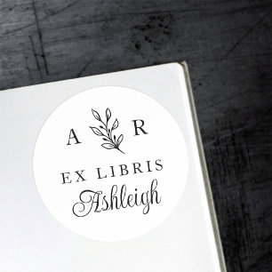 Handgetekende tak Initialen Naam Bibliotheek Boekp Ronde Sticker