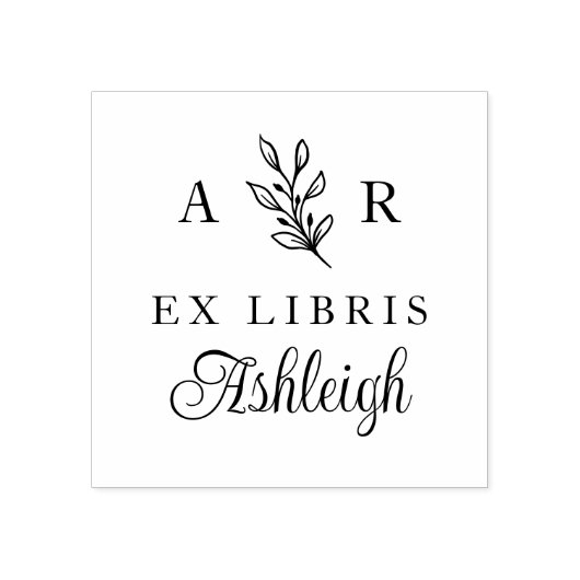 Handgetekende tak Initialen naam ex libris boek Rubberstempel (Afrduk)