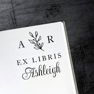 Handgetekende tak Initialen naam ex libris boek Rubberstempel