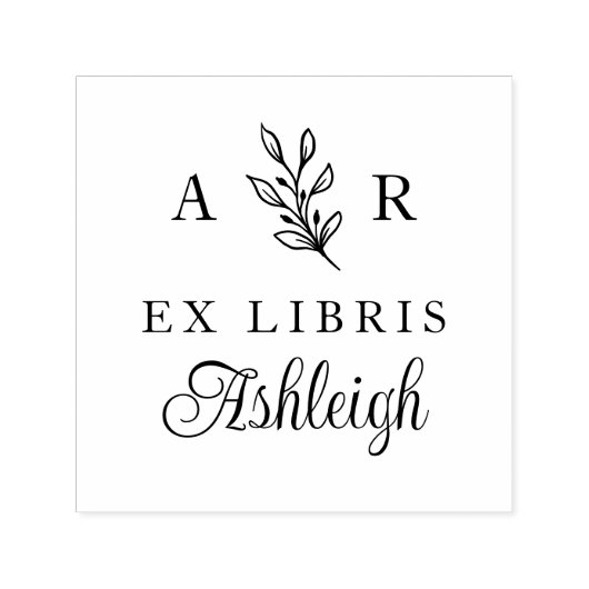 Handgetekende tak Initialen naam ex libris boek Zelfinktende Stempel (Design)