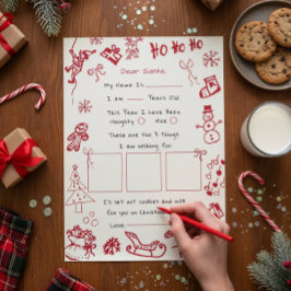 Handgetekende tekening brief voor Kerstman, Kerstm Kaart