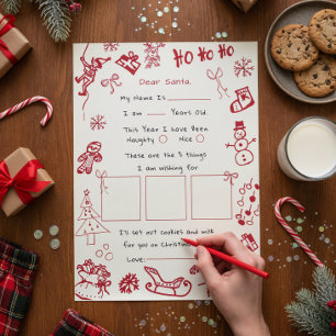 Handgetekende tekening brief voor Kerstman, Kerstm Kaart