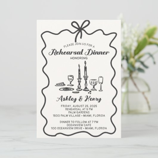 Handgetekende tekening Oefenbruiloft Dinner    Kaart (Staand voorkant)