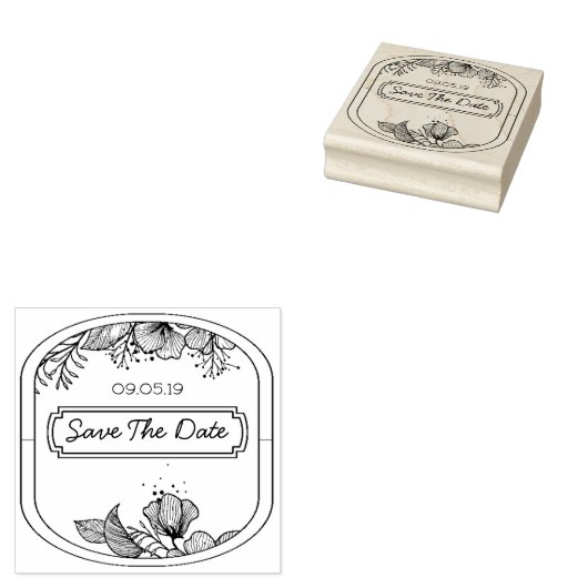 Handgetekende tekst monogram lijst bloemen sket rubberstempel (Gestempeld)