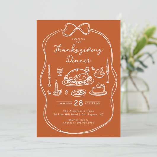 Handgetekende Thanksgiving Diner Kaart (Staand voorkant)
