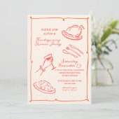 Handgetekende Thanksgiving Dinner Invitation Feestdagenkaart (Staand voorkant)
