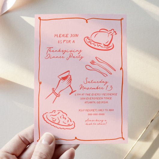 Handgetekende Thanksgiving Dinner Invitation Feestdagenkaart