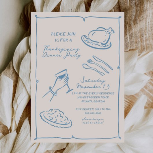 Handgetekende Thanksgiving Dinner Invitation Feestdagenkaart