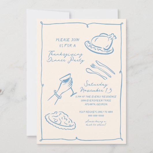 Handgetekende Thanksgiving Dinner Invitation Feestdagenkaart (Voorkant)