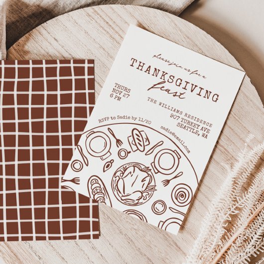 Handgetekende Thanksgiving Dinner Scribble Invitat Kaart