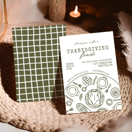 Handgetekende Thanksgiving Dinner Scribble Invitat Kaart