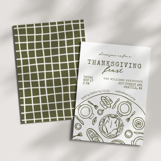 Handgetekende Thanksgiving Dinner Scribble Invitat Kaart