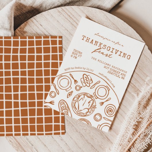 Handgetekende Thanksgiving Dinner Scribble Invitat Kaart