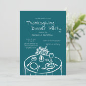 Handgetekende Thanksgiving Dinner Scribble Invitat Kaart (Staand voorkant)