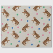 handgetekende tijger en kleurrijke polka stippen  cadeaupapier (Vlak)