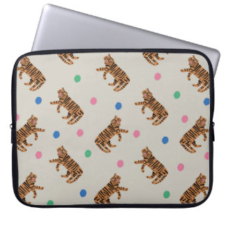  handgetekende tijger en kleurrijke polka stippen  laptop sleeve