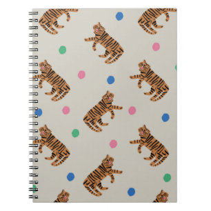 handgetekende tijger en kleurrijke polka stippen notitieboek