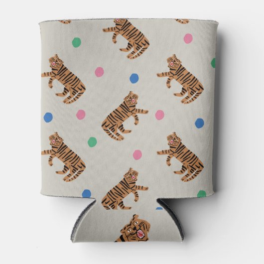 Handgetekende tijger, stippen polka: levendig patr blikjeskoeler (Voorkant)