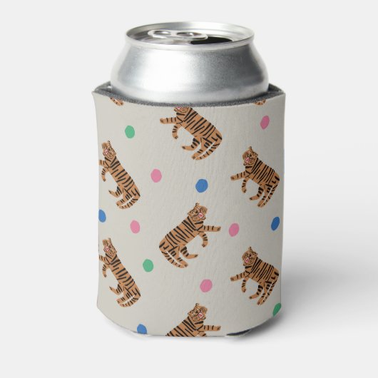 Handgetekende tijger, stippen polka: levendig patr blikjeskoeler (Blikje Achterkant)