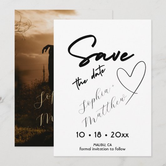 Handgetekende trouwfoto Save The Date (Voorkant / Achterkant)