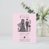 Handgetekende Trouwkaart Bruid Bruidegom Roze (Staand voorkant)