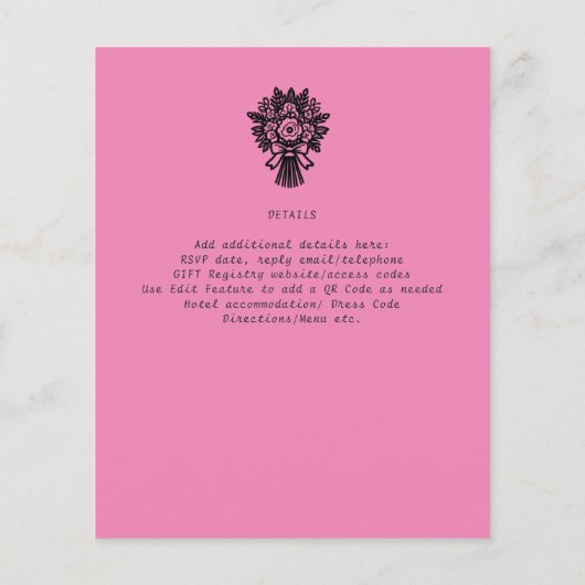 Handgetekende Trouwkaart Bruid Bruidegom Roze (Achterkant)