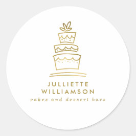 Handgetekende Trouwtaart Wit & Goud Ronde Sticker