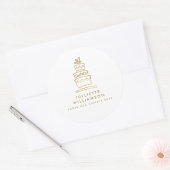 Handgetekende Trouwtaart Wit & Goud Ronde Sticker (Envelop)