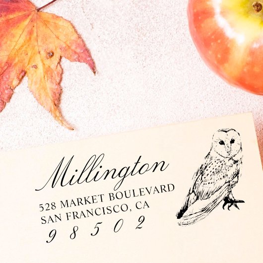 Handgetekende Uil familienaam Script Return Addres Rubberstempel