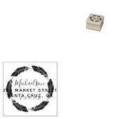 Handgetekende veer familienaam retouradres rubberstempel (Gestempeld)