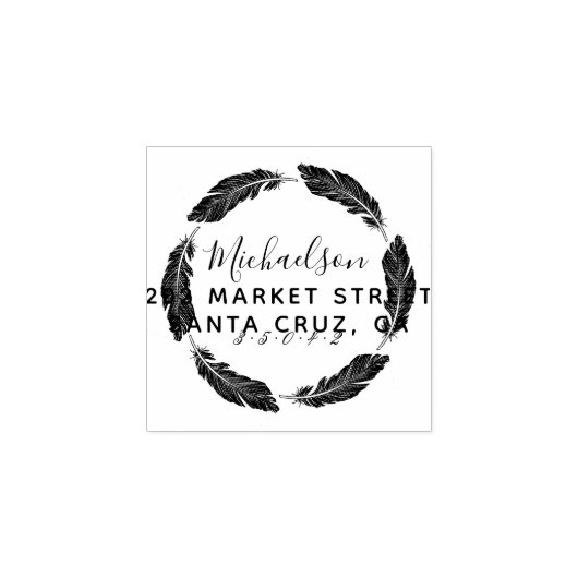 Handgetekende veer familienaam retouradres rubberstempel (Afrduk)