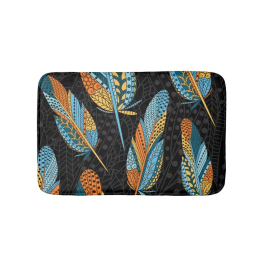 Handgetekende veren: kleurrijke achtergrond. badmat (Voorkant)