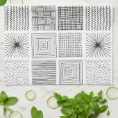 Handgetekende vierkantjes Abstract zwart/wit B/W Theedoek (Gevouwen)