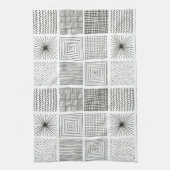 Handgetekende vierkantjes Abstract zwart/wit B/W Theedoek (Verticaal)