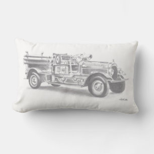 handgetekende vintage brandweerwagen schets kussen