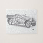 handgetekende vintage brandweerwagen schets legpuzzel (Horizontaal)