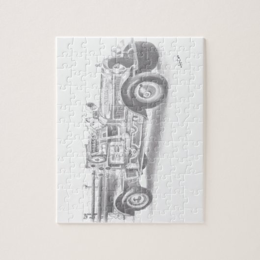 handgetekende vintage brandweerwagen schets legpuzzel (Verticaal)